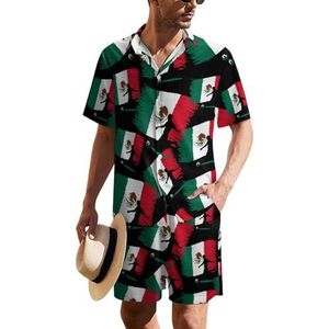 Mexicaanse voetbalspeler Hawaiiaanse pak voor heren, set van 2 stuks, strandoutfit, shirt en korte broek, bijpassende set