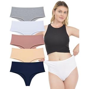 LadyMelex Damesstring met hoge taille (S-M-L-XL), meerdere stuks, verpakking van 5 katoenen slipjes, luchtdoorlatend ondergoed, M