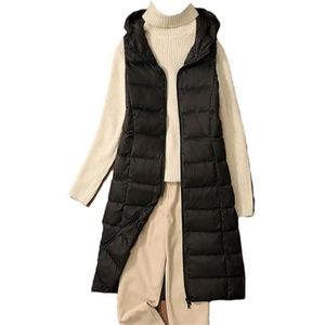 Hgvcfcv Dames donsvest lichtgewicht dunne jas met capuchon vrouwen winter veer warm basic casual vest, Zwart, M