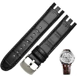 dayeer Echt lederen horlogeband voor Swatch YRS403 412 402G horlogeband Heren Gebogen eindband (Color : Bamboo Black, Size : 21mm)