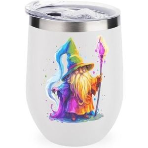 Kleurrijke Wizard 12oz Wijn Tumbler Met Deksel Roestvrij staal Cup Dubbele Muur Vacuüm Geïsoleerde Koffie Mok