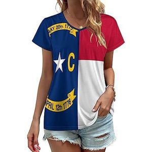 North Carolina Vlag Dames V-hals T-shirts Leuke Grafische Korte Mouw Casual Tee Tops 3XL