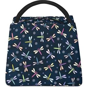 Gekleurde Libellen Grappige Lunch Tas Geïsoleerde Lunchbox Lekvrije Koeltas Tote Handtas Gift voor Vrouwen Moeder Mannen