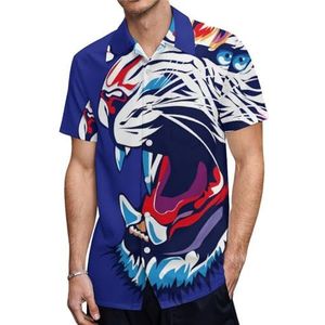 Kleur Tiger Face Casual Heren Shirts Korte Mouw met Zak Zomer Strand Blouse Top S