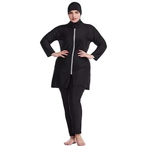 WOWDECOR Moslim badpakken voor dames, grote maten, tweedelige volledig bedekkende burkini met afneembare hijab, Zwart, XXL