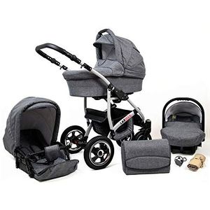 Kinderwagen 3 in 1 complete set met autostoeltje Isofix babybad babydrager Buggy Larmax van ChillyKids Grey Flex 2in1 zonder autostoel