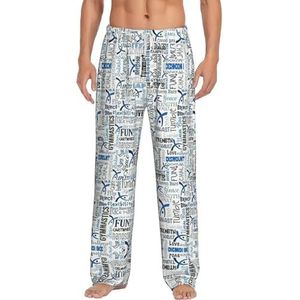 Gymnastiek Blauwe Mannen Lange Lounge Wear Broek Nachtkleding Pyjama Bottoms Nachtkleding Met Zakken En Trekkoord, Wit, S