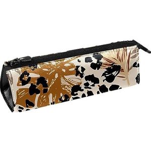 Monstera Leave Leopard Skins Pen Tas Briefpapier Pouch Potlood Tas Cosmetische Pouch Tas Compact Rits Tas, Meerkleurig, 5.5 ×6 ×20CM/2.2x2.4x7.9 in, Tas Organizer