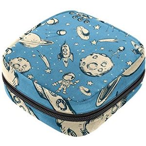 Maandverband Opbergtas, Vrouwelijke Product Pouches Draagbare Periode Kit Tas voor Meisjes Vrouwen Dames Astronauten en Aliens, Meerkleurig, 4.7x6.6x6.6 in/12x17x17 cm