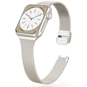 By Qubix - Milanese slim fit bandje - Starlight/Sterrenlicht - Compatible met Apple Watch 38mm / 40mm / 41mm - Compatible Apple watch bandjes