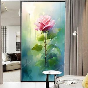 Kleurrijke rozen privacy folie mooie bloemen natuur modern gebrandschilderd glas raamfilm decoratieve raamfolie voor thuis raam en glazen deur, blokkeert de zon, 60 x 90 cm