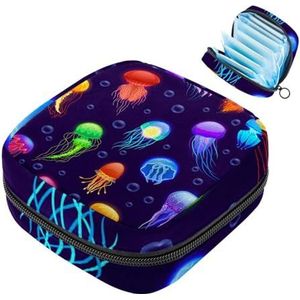 MUOOUM Gekleurde Kwallen Bubbles Patroon Maandverband Opbergtas Menstruatie Pad Tas Draagbare Menstruatie Cup Pouch met Rits voor Tiener Meisjes Vrouwen Dames