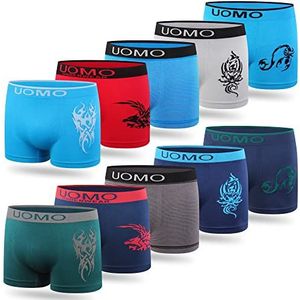 L&K Set van 10 boxershorts voor jongens, van microvezel, maat vanaf 140/146 tot 176/182, met motief, comfortabel, elastisch, naadloos kinderonderbroeken voor jongens 1601, Set-B, 140-146
