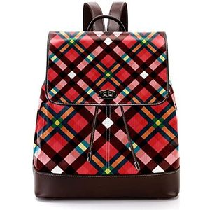 Gepersonaliseerde casual dagrugzak tas voor tiener reizen business college rood geruite patroon, Meerkleurig, 27x12.3x32cm, Rugzak Rugzakken