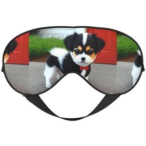 Zwart en wit puppy unisex elastisch verstelbaar gesp ontwerp verduisterende slaap oogmasker voor thuis reizen yoga kantoor dutje