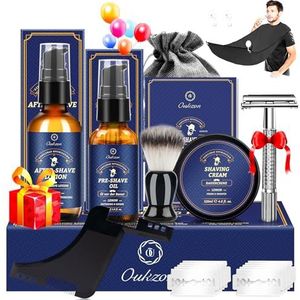 Baardverzorgingsset voor mannen, hoogwaardige baardscheerset, cadeaus voor mannen, baardgroeimiddel voor heren, met baardolie, scheercrème, aftershave lotion, scheerapparaat, scheerkwast,