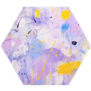 DEQORI Hexagon Muurbehang, zelfklevend, 55 x 47,6 cm, motief De zonneflits, textielcanvas, verwijderbaar, decoratief en vormvast, voor woonkamer, kantoor, hal of kinderkamer