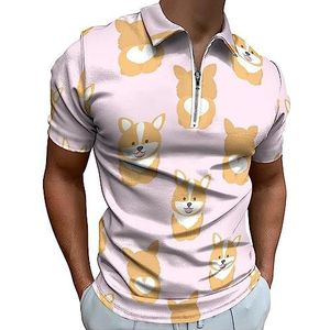Leuke Corgi Hond Polo Shirt voor Mannen Casual Rits Kraag T-shirts Golf Tops Slim Fit