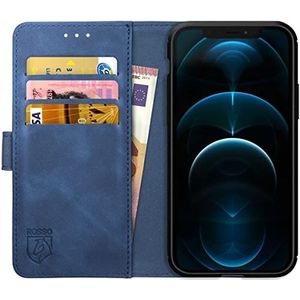 Rosso Element Book Case Wallet Hoesje Geschikt voor voor iPhone 12 Pro Max | Portemonnee | 3 Pasjes | Magneetsluiting | Stand Functie | Blauw