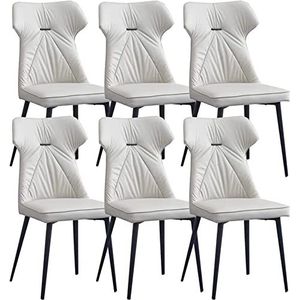 GEIRONV Eetkamerstoelen set van 6, lederen woonkamer keuken lounge toonbank stoelen stevige koolstofstalen metalen poten Eetstoelen (Color : 6pcs, Size : White)