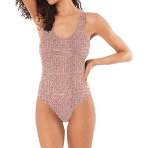 Klassieke Badpakken Uit één Stuk voor Vrouwen Vierkante Paisley Crème U-vormige Rug Buikcontrole, Vierkante Paisley Crème, S