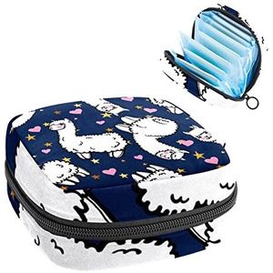 Periode Pouch Draagbare Tampon Opbergtas,Tampon Houder voor Portemonnee Vrouwelijke Product Organizer,Alpaca Heart Llama, Meerkleurig, 4.7x6.6x6.6 in/12x17x17 cm