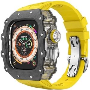 INSTR Koolstofvezel Case Band voor Apple Watch 49MM Ultra2 Ultra, fluorrubber horlogeband met Cover Mod Kit voor Iwatch Series9/8/7/6/5/4/se (Color : Yellows, Size : 45mm 44mm for 9876)