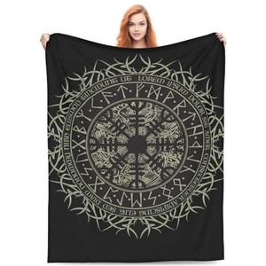 Nordic Viking Vegvisir Rune Compass Nap Blanket, Middeleeuwse Mythologie Print, Zachte Bed, Geschikt Voor Huisdecoratie, Cadeau Voor Anderen