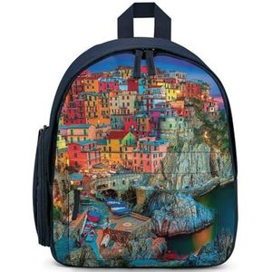 Italië Beach Cinque Terre Rugzak Gedrukt Laptop Rugzak Schoudertas Causale Reizen Dagrugzak voor Mannen Vrouwen Blauw-Stijl