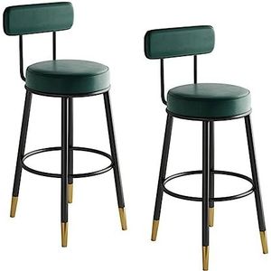 Barkrukken Leren Barkruk Set Van 2 Hoge Krukken Ronde Kruk Met Voetensteun Metalen Poten Toonbank Ontbijtstoelen Keuken Barkruk (Color : Grün, Size : Sitting Height 65cm)