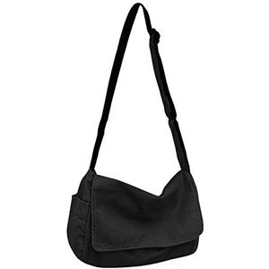 YILCER Canvas crossbody-tas, schoudertas, hobotas, draagtas voor school, reizen, dagelijks gebruik, voor dames en meisjes, Zwart