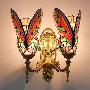 Tiffany Stijl Antiek Gebrandschilderd Glas Wandlamp Vlinder Lampenkap Muur Decoratie Woonkamer Slaapkamer Badkamer Spiegel Koplamp Verlichting