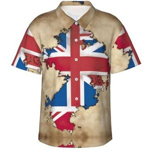ERSDWRE Abstracte Georgische Vlag Map02 Print Heren Korte Mouw Button-Down Shirts Casual Zomer Strand Shirts Hawaiiaanse Shirt voor Mannen, Zwart, S
