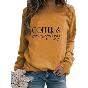 Coffee and Cosmetology Sweatshirt Women Crew Neck Hair Stylist Shirts Long Sleeve Beautician Gifts Pullover Tops