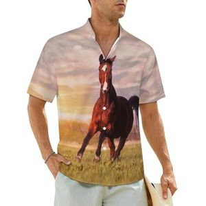 Horse Running on Grass herenoverhemden korte mouwen strandshirt Hawaiiaans shirt casual zomer T-shirt M