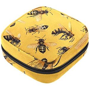 Bijen op geel maandverband opbergtas menstruatie pad tas draagbare menstruatie cup zakje met rits voor tiener meisjes vrouwen dames