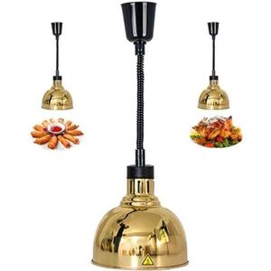 Voedselwarmtelamp Telescopische lamp Voedselwarmerlamp Hangende barbecue Verwarming Kroonluchter 250W lamp Geschikt for keuken, restaurant (Color : Gold)