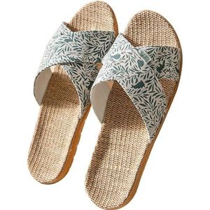 Mode unisex sandalen linnen zomer strandslippers lichtgewicht mannen en vrouwen open teen kruisvloerschoenen binnen buiten ademend antislip massagesandalen(Light Green,EUR 35-36)