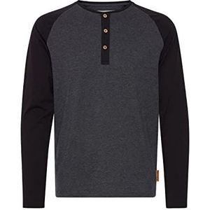 Indicode IDWinston shirt met lange mouwen voor heren, met Grandad-hals, honkballook, Charcoal - Black 9994, L