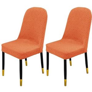 Eetkamerstoelhoes, eetkamerstoelhoezen, Stretch eetkamerstoelhoezen, afneembare stoelhoes met elastische onderkant gebogen rugleuning stoelhoezen wasbaar for woonkamer-roze-set van 2(Color:Orange)