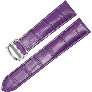 dayeer Echt lederen horlogeband voor Cartier TANk SOLO RONDE DE Horlogeketting Vouwgesp Horlogeband Accessoires Armband Riem (Color : Purple Silver, Size : 14mm)