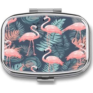 Zomer Flamingo Palm Bladeren Pillendoos Pil Organizer Pil Case 2 Compartiment Geneeskunde Pil Organizer Kleine Pil Case Pil Container Pil Houder Leuke Pillendoos Mini Pil Case