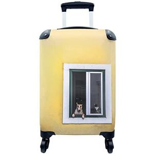 MuchoWow® Koffer - Bruine hond uit het raam - Past binnen 55x40x20 cm en 55x35x25 cm - Handbagage - Trolley - Fotokoffer - Cabin Size - Print