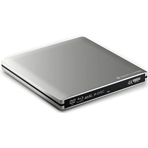 techPulse120 Externe UHD 4K 3D M-Disc BDXL USB 3.0 USB-C drive Blu-ray brander Burner Superdrive Slim BD DVD CD Ultra voor Computer Notebook Ultrabook Windows Mac OS Apple iMAC Aluminium Zilver