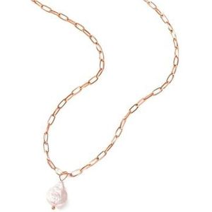 Mode Y-vorm zilveren roestvrijstalen ketting rechthoek link sieraden eenvoudige royale zoetwaterparel hanger ketting cadeau (Style : Rose Gold)