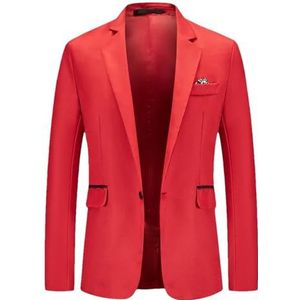 Heren Mode Casual Pak Jas Heren Herfst Bruiloft Blazers Jas Herenkleding Casual Formele Blazers Jas, Rood, M