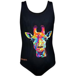Aquarti Meisjes Badpak met Racerback en Dolfijn Print, Kleurrijke giraffe/zwart, 116