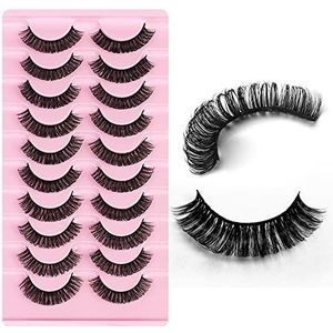 Russische Strip Lashes D Curl Valse Wimpers Fluffy Curly Faux Mink Lashes 3D Effect Korte Lashes Lichtgewicht 10 paar Pack (#03)