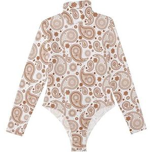 LI ZHI XIN Rompertjes met lange mouwen voor dames, eendelige jumpsuit met hoge hals, coltrui, turnpakje, top voor meisjes, dans, workout, fitness, bodysuit paisley, naadloos patroon, rood, Meerkleurig