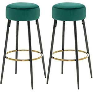 Luxe barkrukken set van 2 barkrukken met gestoffeerde ronde zitting fluwelen barkruk stoel met metalen poten voetsteun, moderne barstoelen voor aanrecht